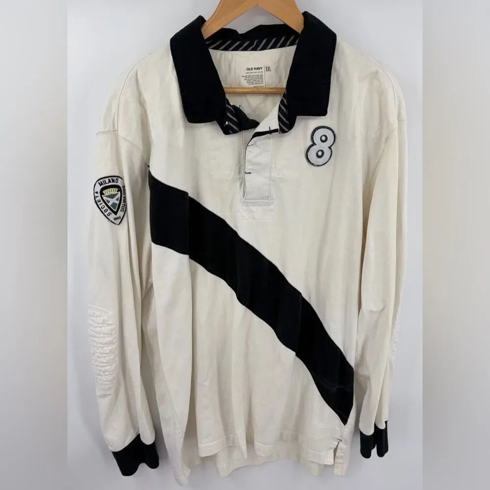 Vintage Old Navy men’s long sleeve rugby polo collared off white shirt size XXL